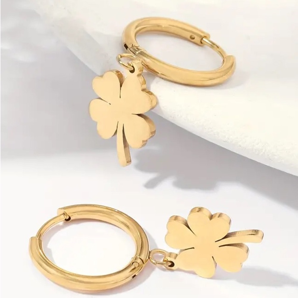 NEW Classic Clover 18K Plated Hoops Earrings Charm Earrings
